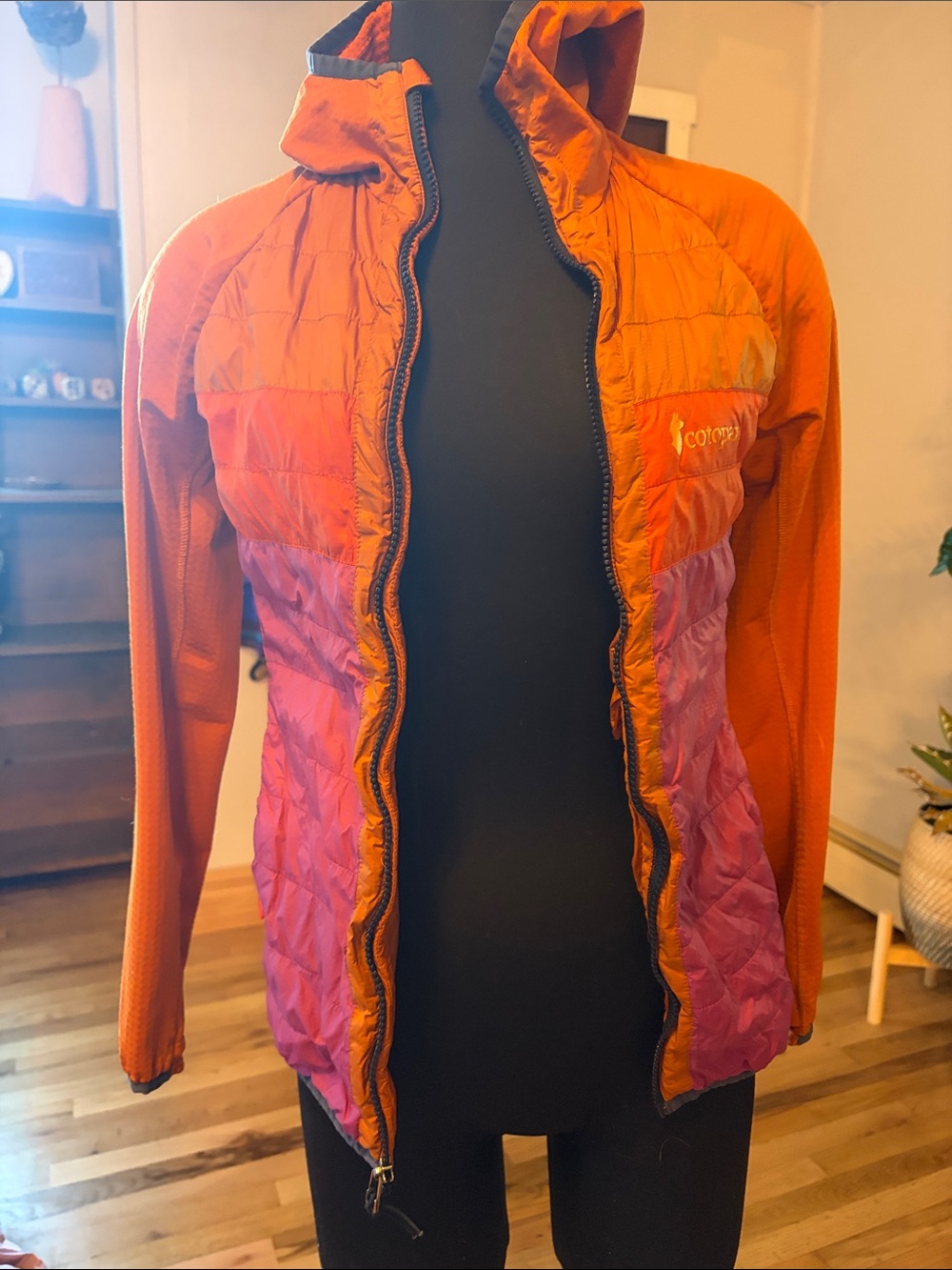 cotopaxi Orange and Magenta Hooded Lightweight Puffer Jacket